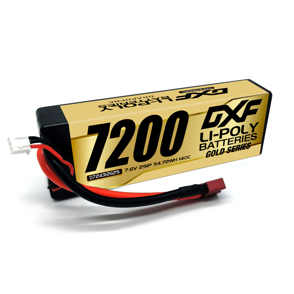 DXF LiPo Battery 2S HV 7.6V 7200mAh 140C Graphene Hardcase Gold with EC5 / T / TRX / XT60 / XT90 / XT150 / Q8s Plug for RC 1/8 1/10 Buggy Truck Car Off-Road Drone