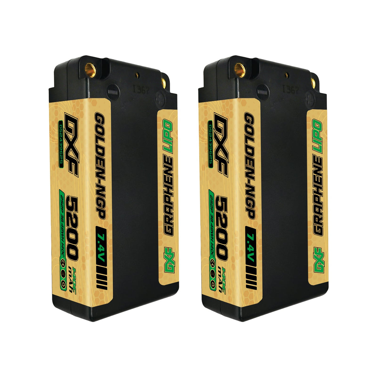 DXF 2S Shorty 7.4V 5200mAh 140C Graphene Hardcase LiPo Battery with 5mm Bullet to Deans Plug for 1/10 RC Buggies, Touring Cars & Trucks (1-6 Pack Available)