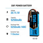 DXF 3S 11.1V 5250mAh 140C Graphene Hardcase LiPo Battery with Deans T-Plug & 10AWG Wire (1-6 Pack)