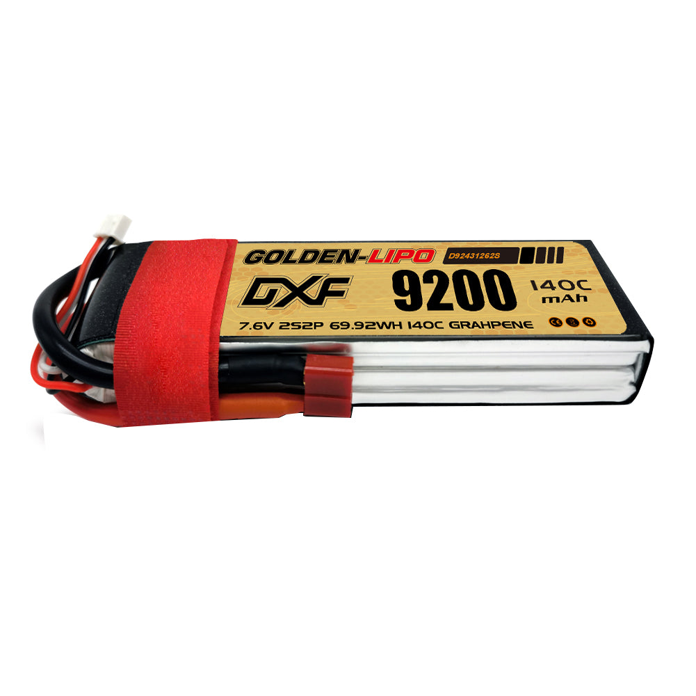DXF Lipo Battery 2S HV 7.6V 9200mAh 140C GoldSeries Graphene Softcase with EC5 / T / TRX / XT60 / XT90 / XT150 / Q8s Plug for RC 1/8 1/10 Buggy Truck Car Off-Road Drone