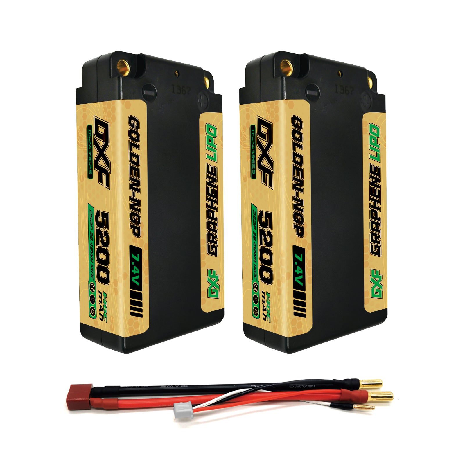 DXF 2S 7.4V 5200mAh 140C Shorty LiPo Hardcase Battery with 4mm Deans T-Plug for RC Car (1-6 Pack)