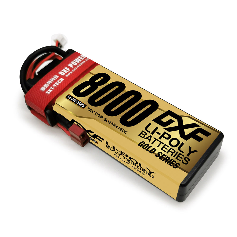 DXF LiPo Battery 2S HV 7.6V 8000mAh 140C Graphene Hardcase Gold with EC5 / T / TRX / XT60 / XT90 / XT150 / Q8s Plug for RC 1/8 1/10 Buggy Truck Car Off-Road Drone