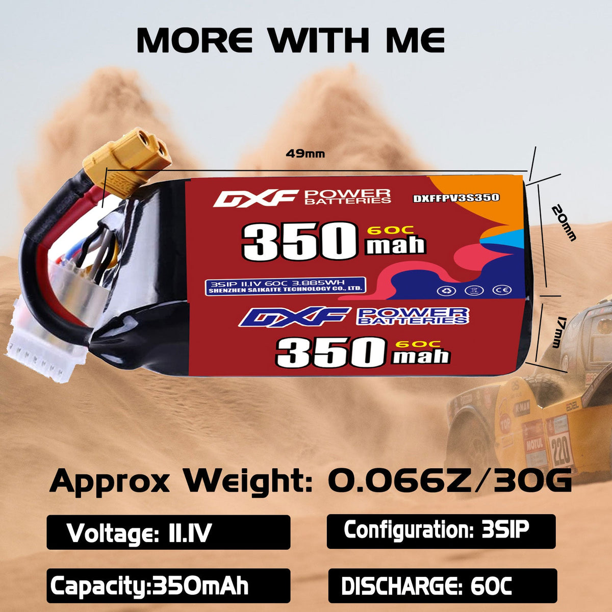 DXF LiPo Battery 3S 11.1V 350mAh 60C with PH2.0 / JST / XT30 / SM / XT60 / EC5 / XT90 for FPV Drone Whoop Micro Racing
