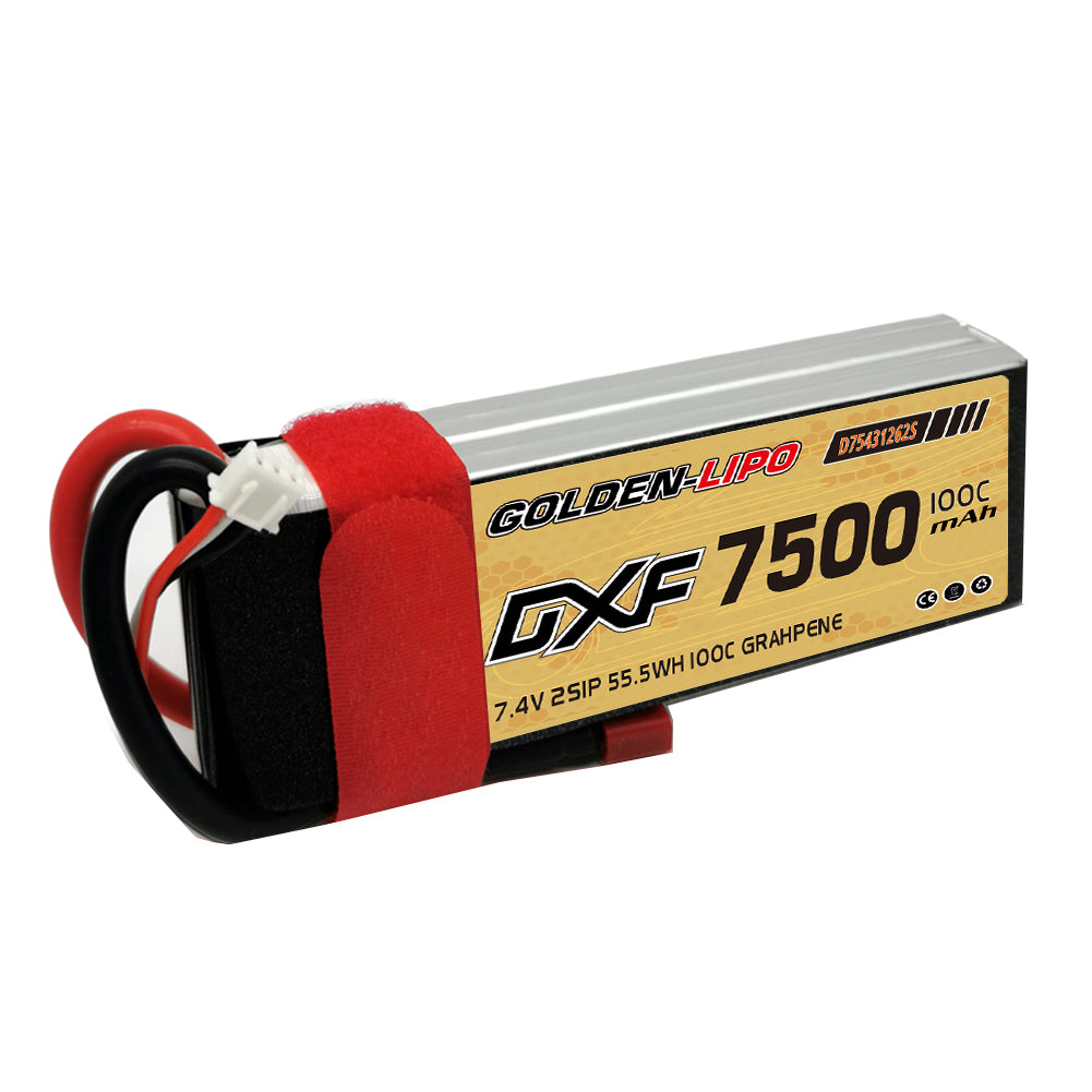 DXF Lipo Battery 2S 7.4V 7500mAh 100C Graphene Softcase with EC5 / T / TRX / XT60 / XT90 / XT150 / Q8s Plug for RC 1/8 1/10 Buggy Truck Car Off-Road Drone