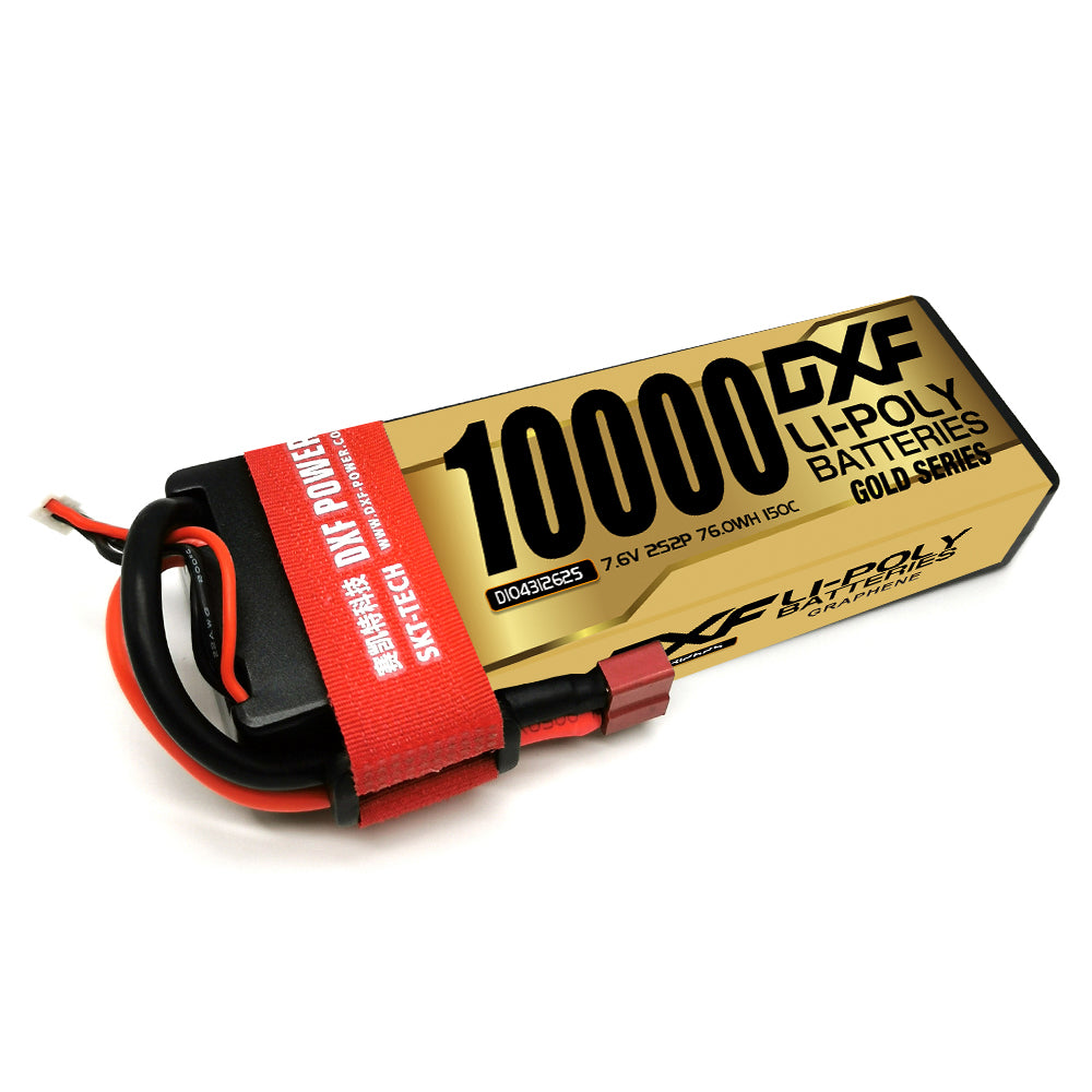 DXF LiPo Battery 2S HV 7.6V 10000mAh 150C Graphene Hardcase Gold with EC5 / T / TRX / XT60 / XT90 / XT150 / Q8s Plug for RC 1/8 1/10 Buggy Truck Car Off-Road Drone