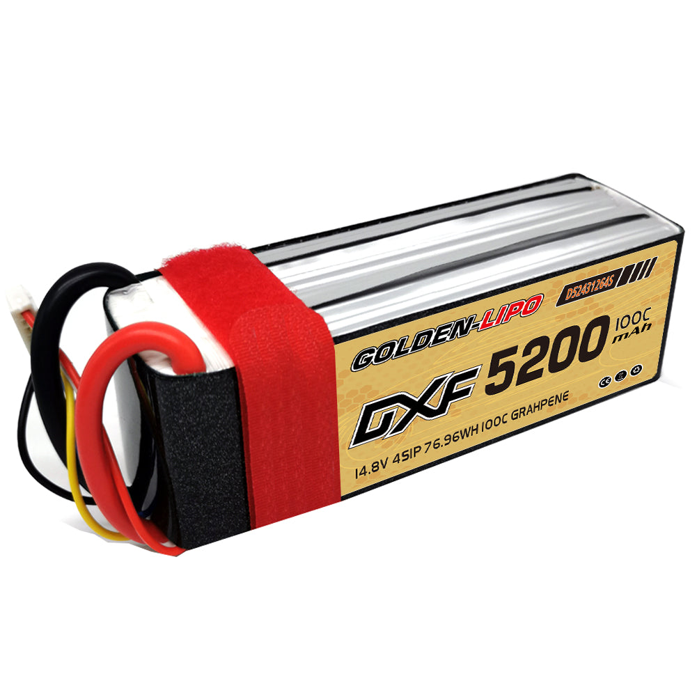 DXF Lipo Battery 4S 14.8V 5200mAh 100C GoldSeries Graphene Softcase with EC5 / T / TRX / XT60 / XT90 / XT150 / Q8s Plug for RC 1/8 1/10 Buggy Truck Car Off-Road Drone