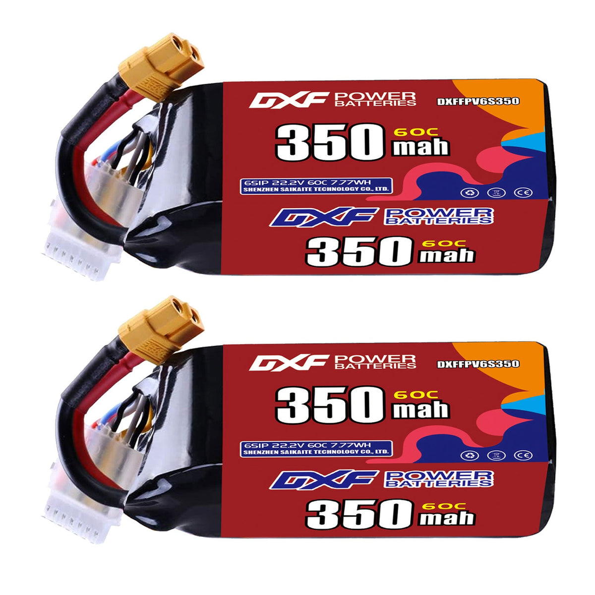 DXF LiPo Battery 6S 22.2V 350mAh 60C with PH2.0 / JST / XT30 / SM / XT60 / EC5 / XT90 for FPV Drone Whoop Micro Racing