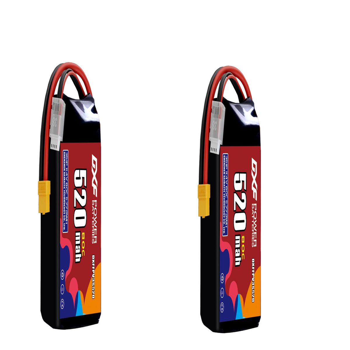 DXF LiPo Battery 3S HV 11.4V 520mAh 80C with PH2.0 / JST / XT30 / SM / XT60 / EC5 / XT90 for FPV Drone Whoop Micro Racing