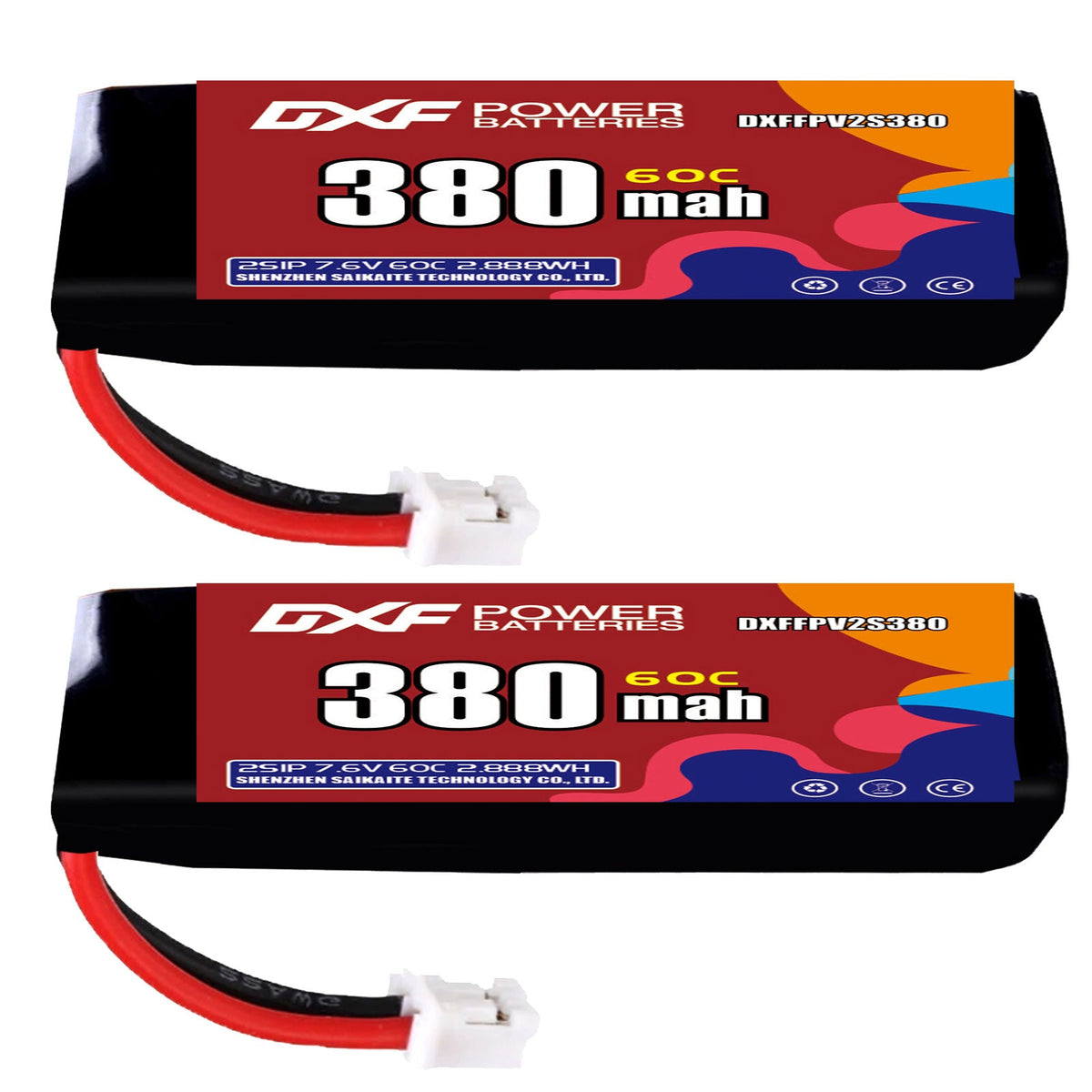 DXF LiPo Battery 2S HV 7.6V 380mAh 60C with PH2.0 / JST / XT30 / SM / XT60 / EC5 / XT90 for FPV Drone Whoop Micro Racing
