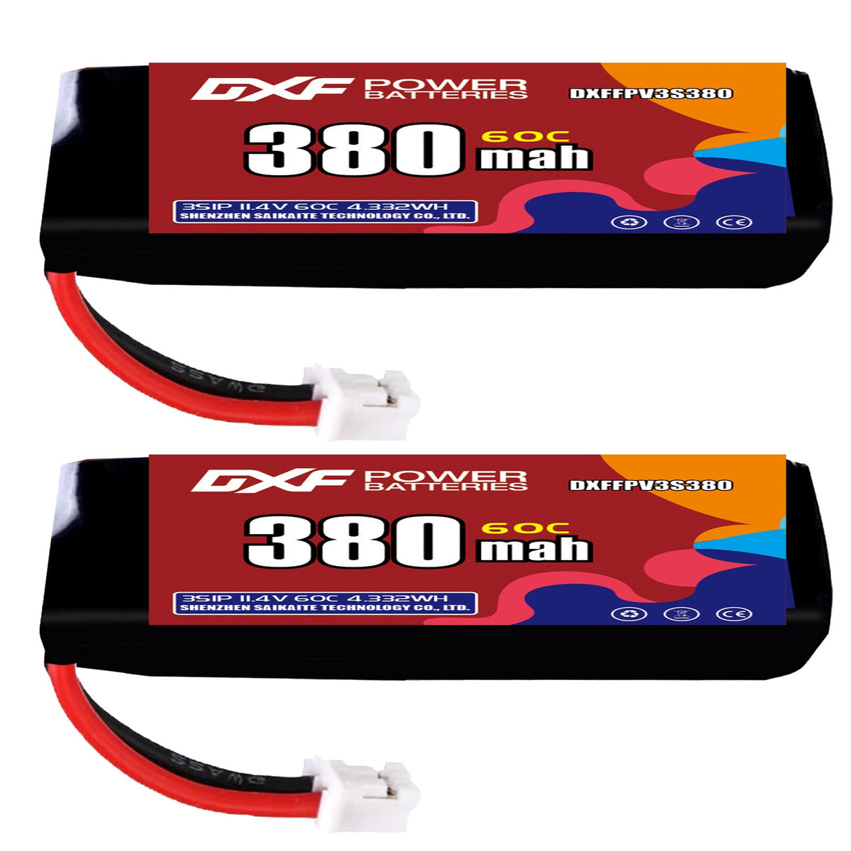 DXF LiPo Battery 3S HV 11.4V 380mAh 60C with PH2.0 / JST / XT30 / SM / XT60 / EC5 / XT90 for FPV Drone Whoop Micro Racing