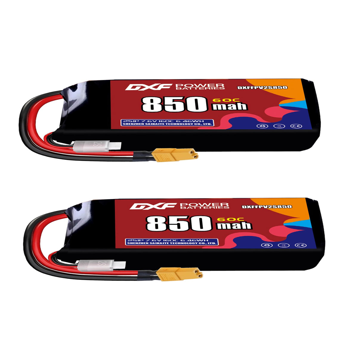 DXF LiPo Battery 2S HV 7.6V 850mAh 60C with PH2.0 / JST / XT30 / SM / XT60 / EC5 / XT90 for FPV Drone Whoop Micro Racing