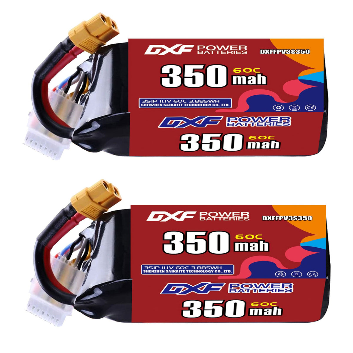 DXF LiPo Battery 3S 11.1V 350mAh 60C with PH2.0 / JST / XT30 / SM / XT60 / EC5 / XT90 for FPV Drone Whoop Micro Racing