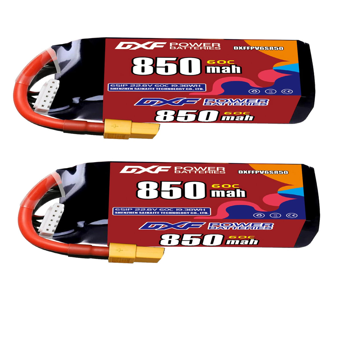 DXF LiPo Battery 6S HV 22.8V 850mAh 60C with PH2.0 / JST / XT30 / SM / XT60 / EC5 / XT90 for FPV Drone Whoop Micro Racing