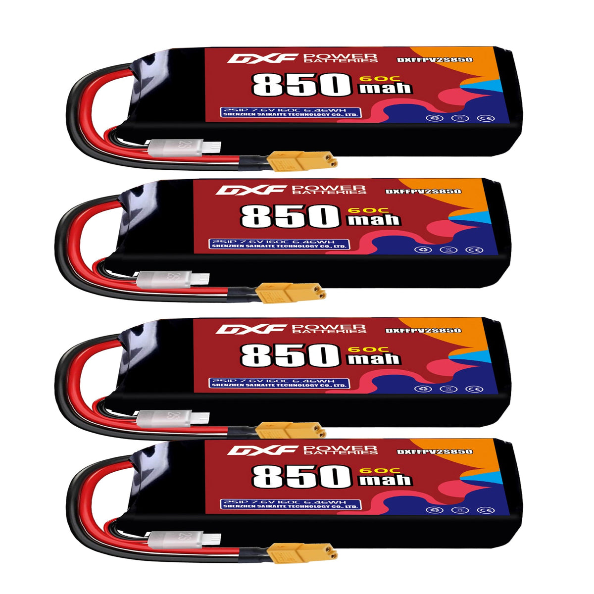 DXF LiPo Battery 2S HV 7.6V 850mAh 60C with PH2.0 / JST / XT30 / SM / XT60 / EC5 / XT90 for FPV Drone Whoop Micro Racing