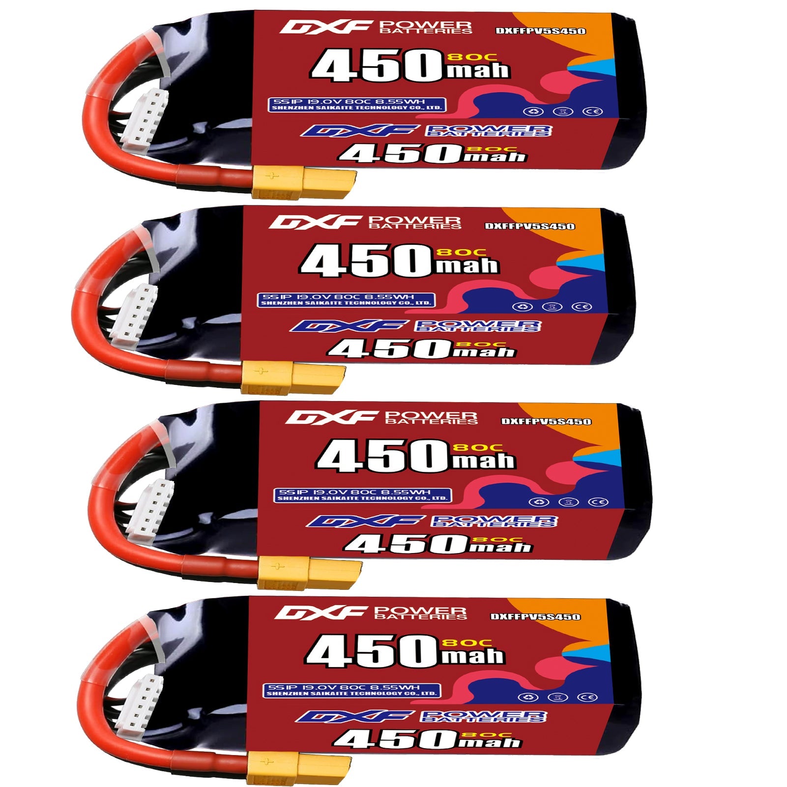 DXF LiPo Battery 5S HV 19.0V 450mAh 80C with PH2.0 / JST / XT30 / SM / XT60 / EC5 / XT90 for FPV Drone Whoop Micro Racing