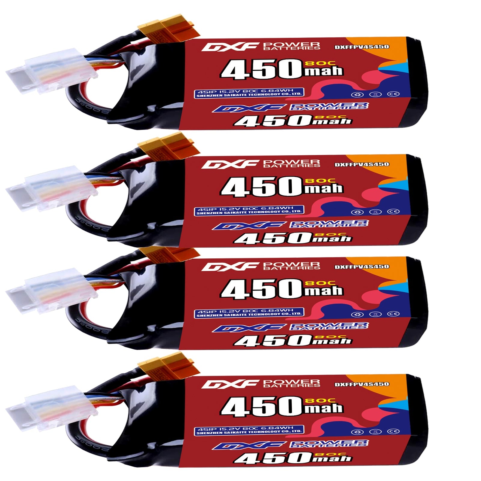 DXF LiPo Battery 4S HV 15.2V 450mAh 80C with PH2.0 / JST / XT30 / SM / XT60 / EC5 / XT90 for FPV Drone Whoop Micro Racing