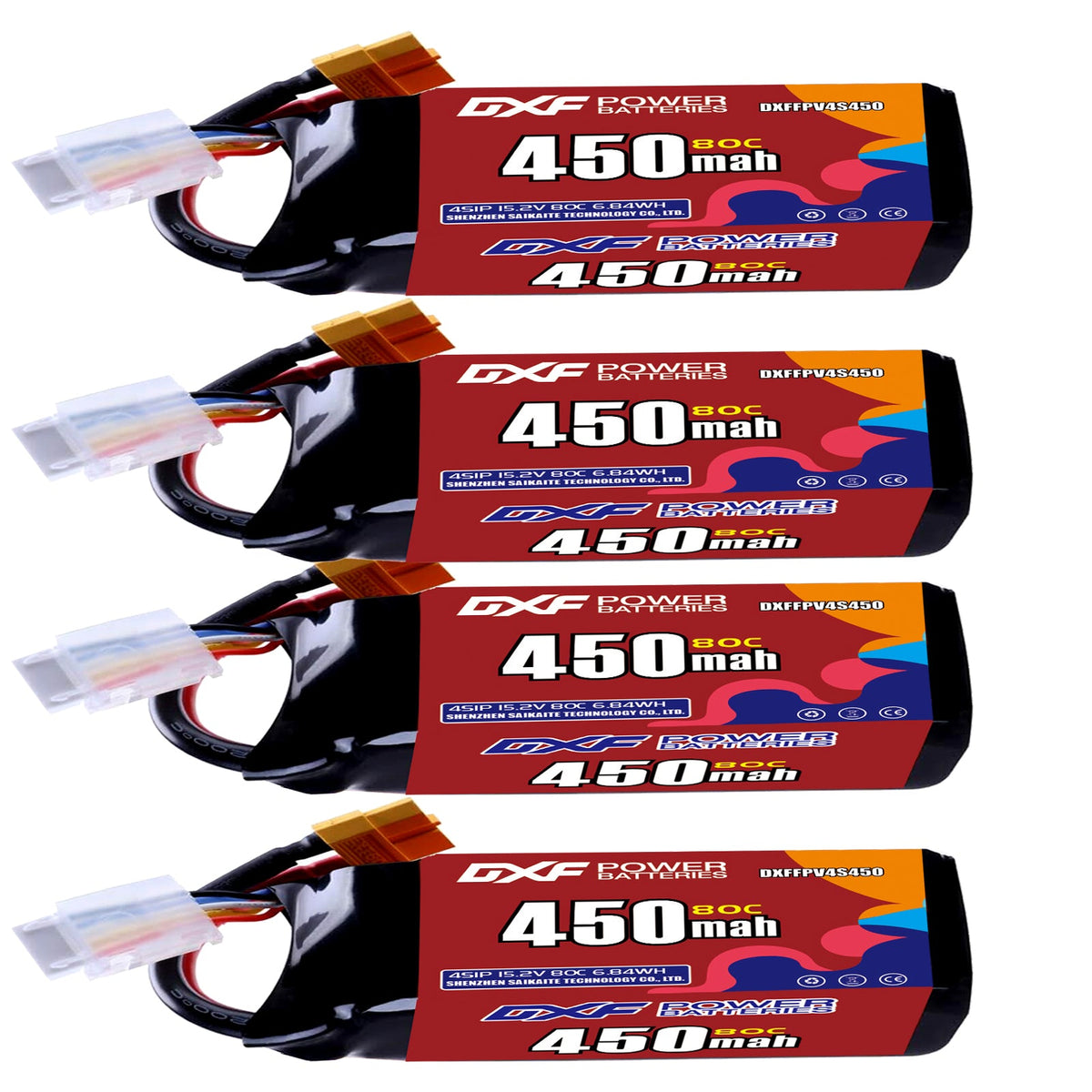 DXF LiPo Battery 4S HV 15.2V 450mAh 80C with PH2.0 / JST / XT30 / SM / XT60 / EC5 / XT90 for FPV Drone Whoop Micro Racing