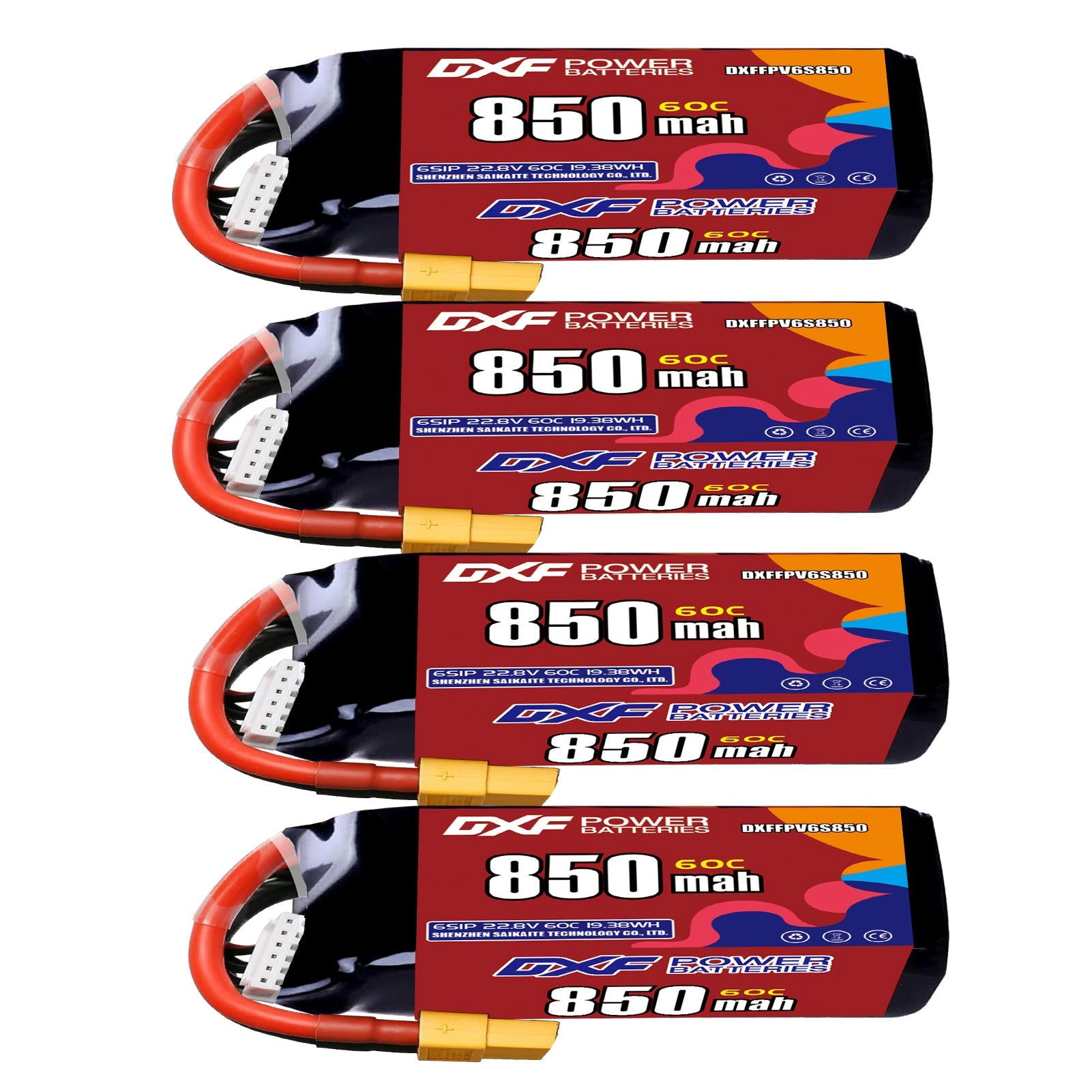 DXF LiPo Battery 6S HV 22.8V 850mAh 60C with PH2.0 / JST / XT30 / SM / XT60 / EC5 / XT90 for FPV Drone Whoop Micro Racing