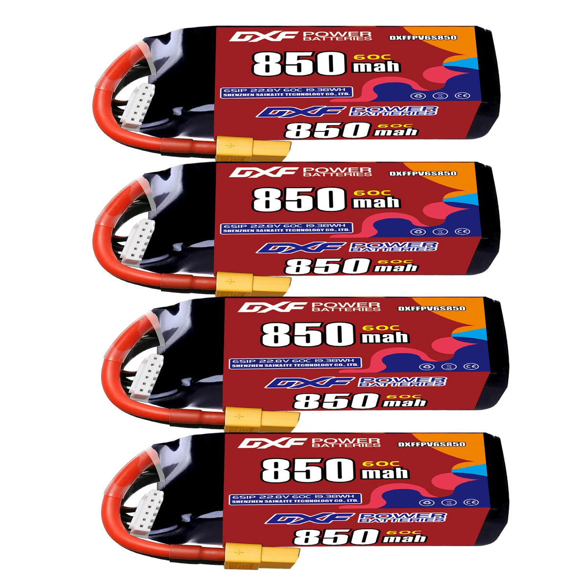 DXF LiPo Battery 6S HV 22.8V 850mAh 60C with PH2.0 / JST / XT30 / SM / XT60 / EC5 / XT90 for FPV Drone Whoop Micro Racing