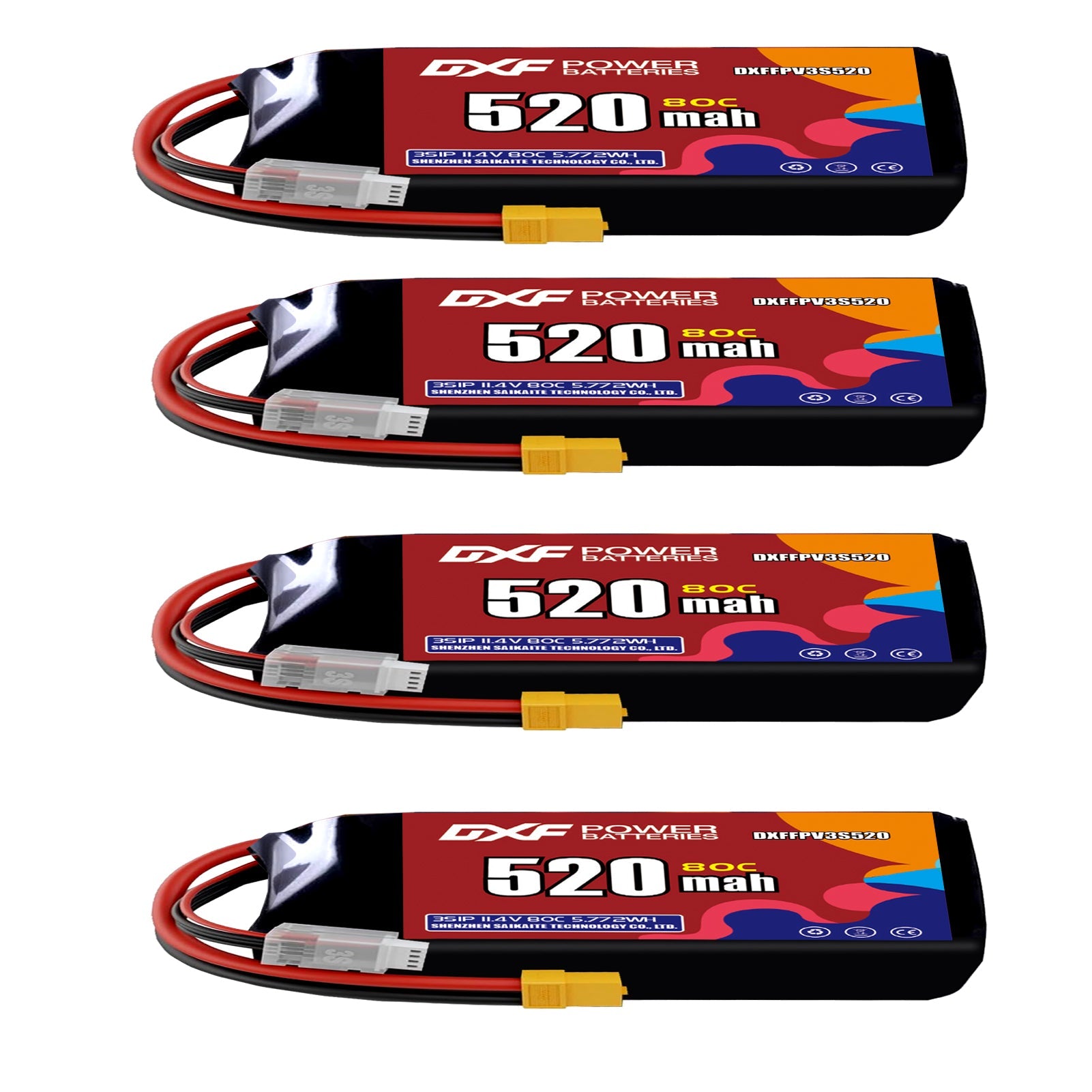 DXF LiPo Battery 3S HV 11.4V 520mAh 80C with PH2.0 / JST / XT30 / SM / XT60 / EC5 / XT90 for FPV Drone Whoop Micro Racing