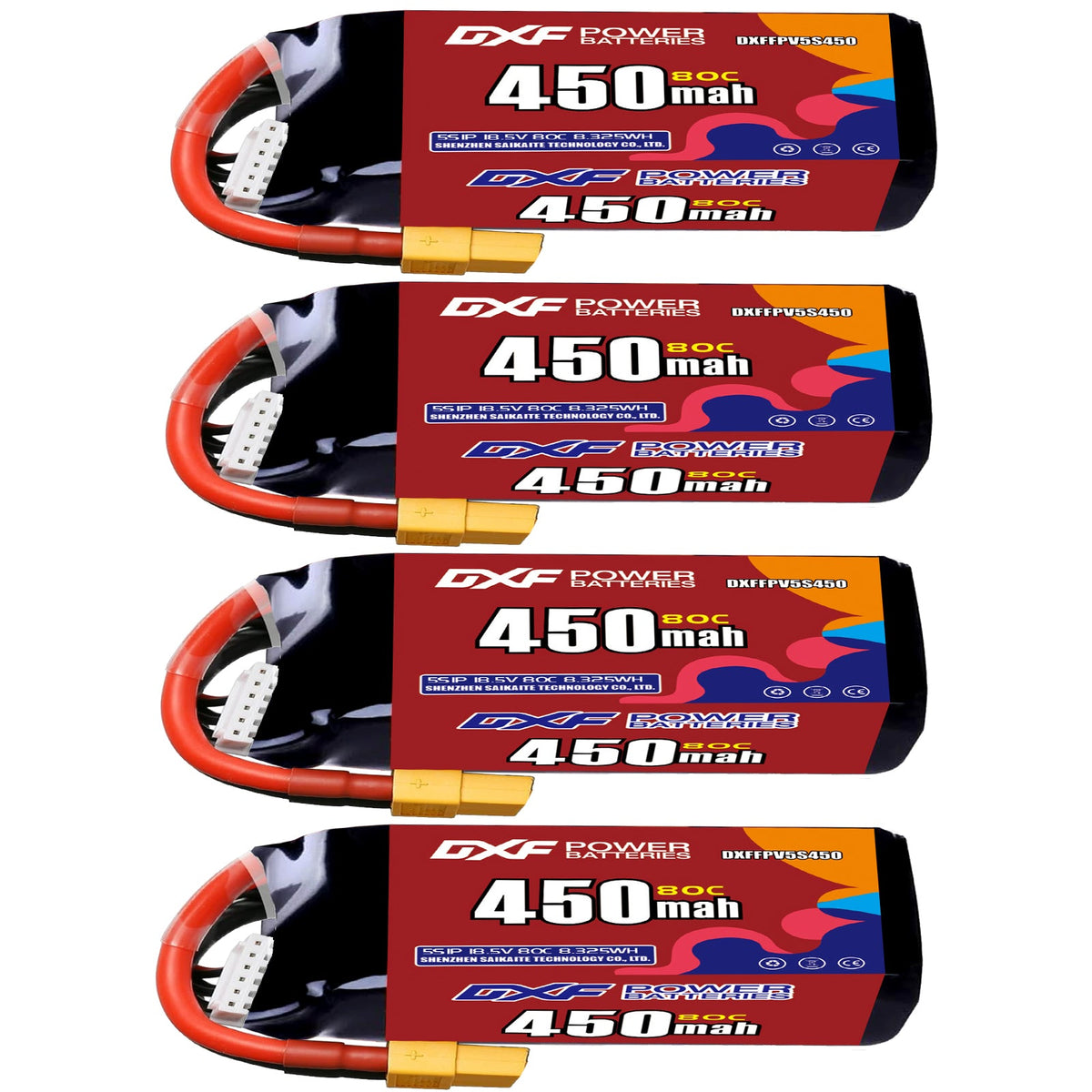 DXF LiPo Battery 5S 18.5V 450mAh 80C with PH2.0 / JST / XT30 / SM / XT60 / EC5 / XT90 for FPV Drone Whoop Micro Racing
