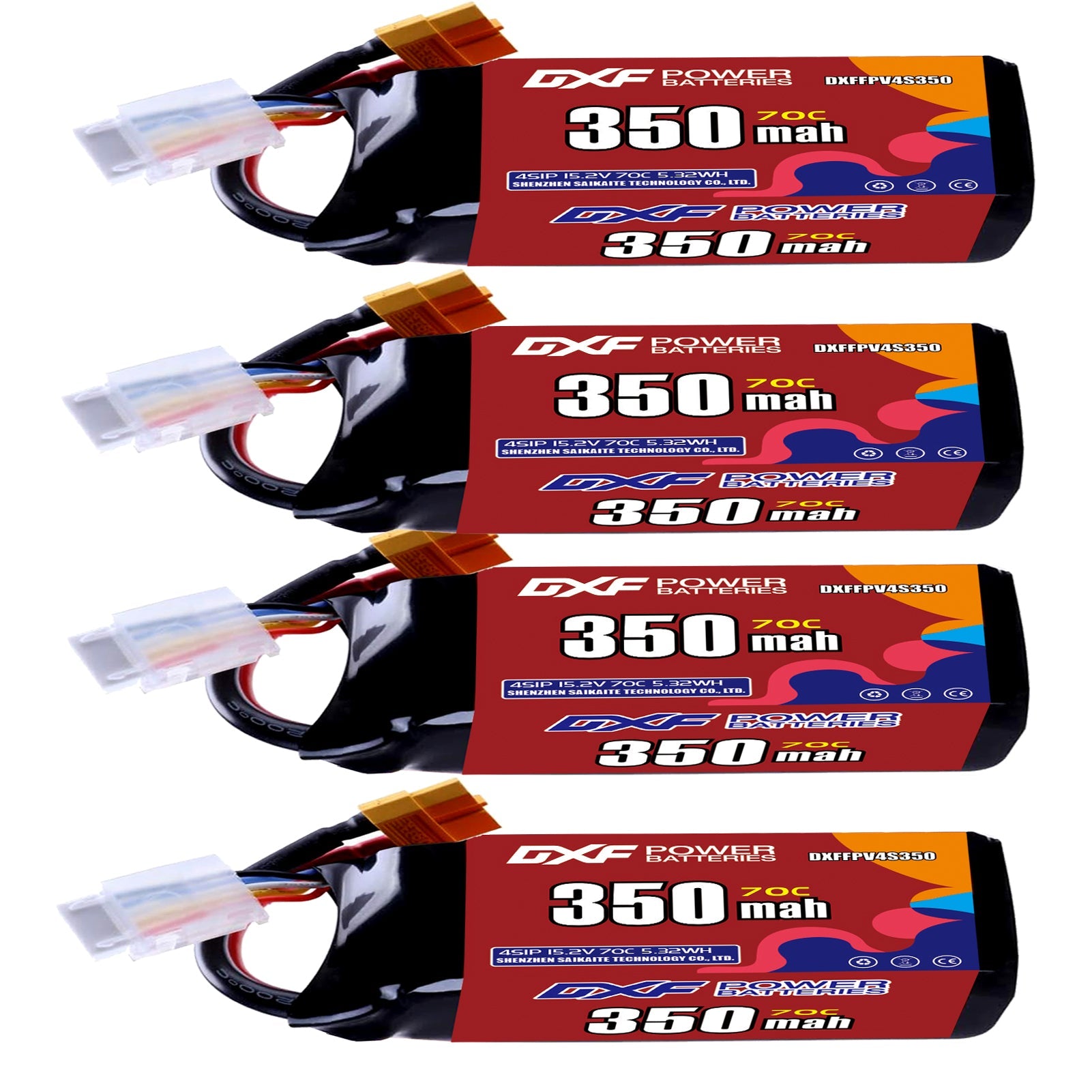 DXF LiPo Battery 4S HV 15.2V 350mAh 70C with PH2.0 / JST / XT30 / SM / XT60 / EC5 / XT90 for FPV Drone Whoop Micro Racing