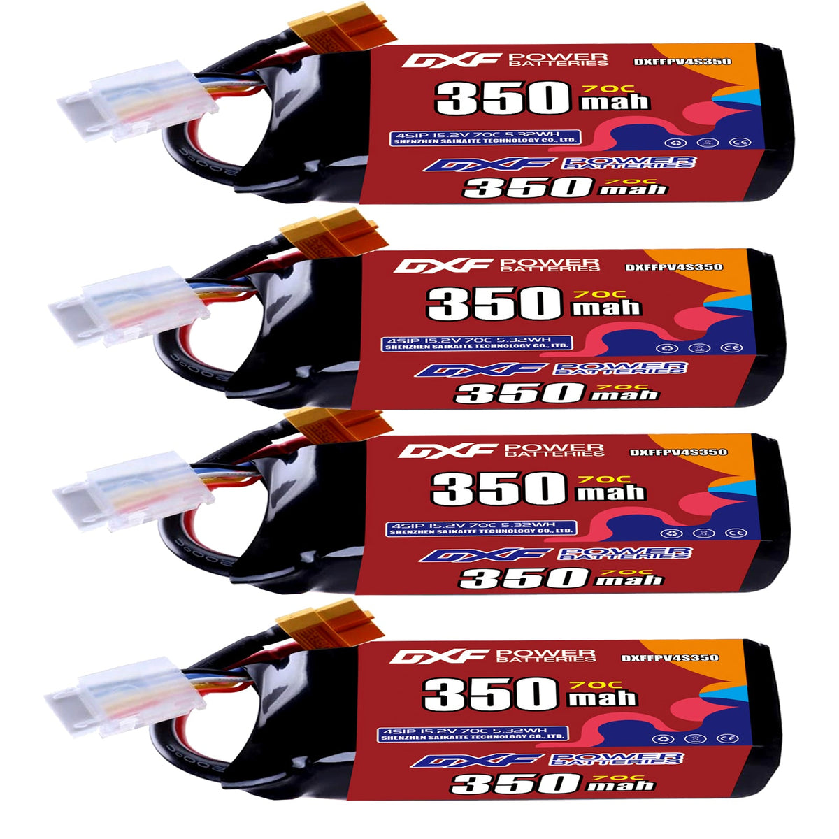 DXF LiPo Battery 4S HV 15.2V 350mAh 70C with PH2.0 / JST / XT30 / SM / XT60 / EC5 / XT90 for FPV Drone Whoop Micro Racing