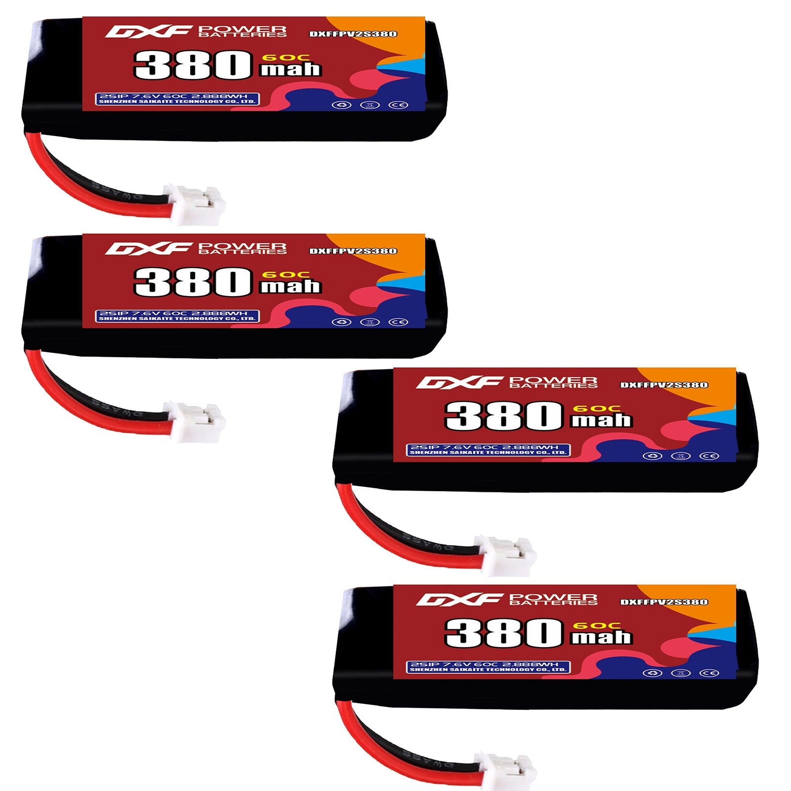 DXF LiPo Battery 2S HV 7.6V 380mAh 60C with PH2.0 / JST / XT30 / SM / XT60 / EC5 / XT90 for FPV Drone Whoop Micro Racing