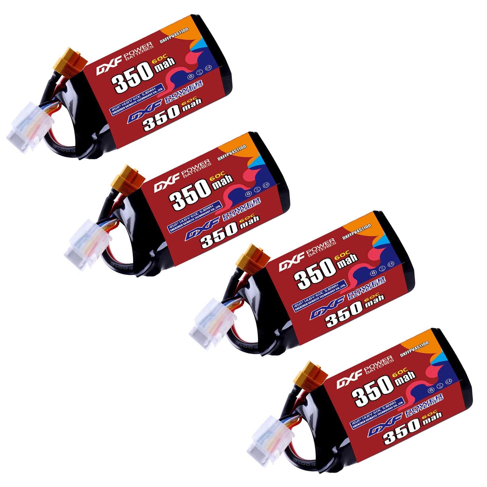 DXF LiPo Battery 4S 14.8V 350mAh 60C with PH2.0 / JST / XT30 / SM / XT60 / EC5 / XT90 for FPV Drone Whoop Micro Racing