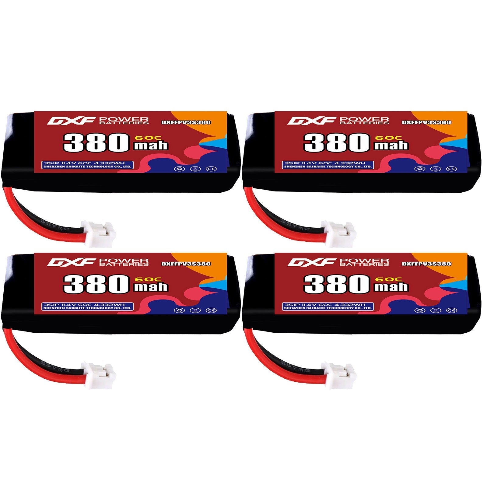 DXF LiPo Battery 3S HV 11.4V 380mAh 60C with PH2.0 / JST / XT30 / SM / XT60 / EC5 / XT90 for FPV Drone Whoop Micro Racing