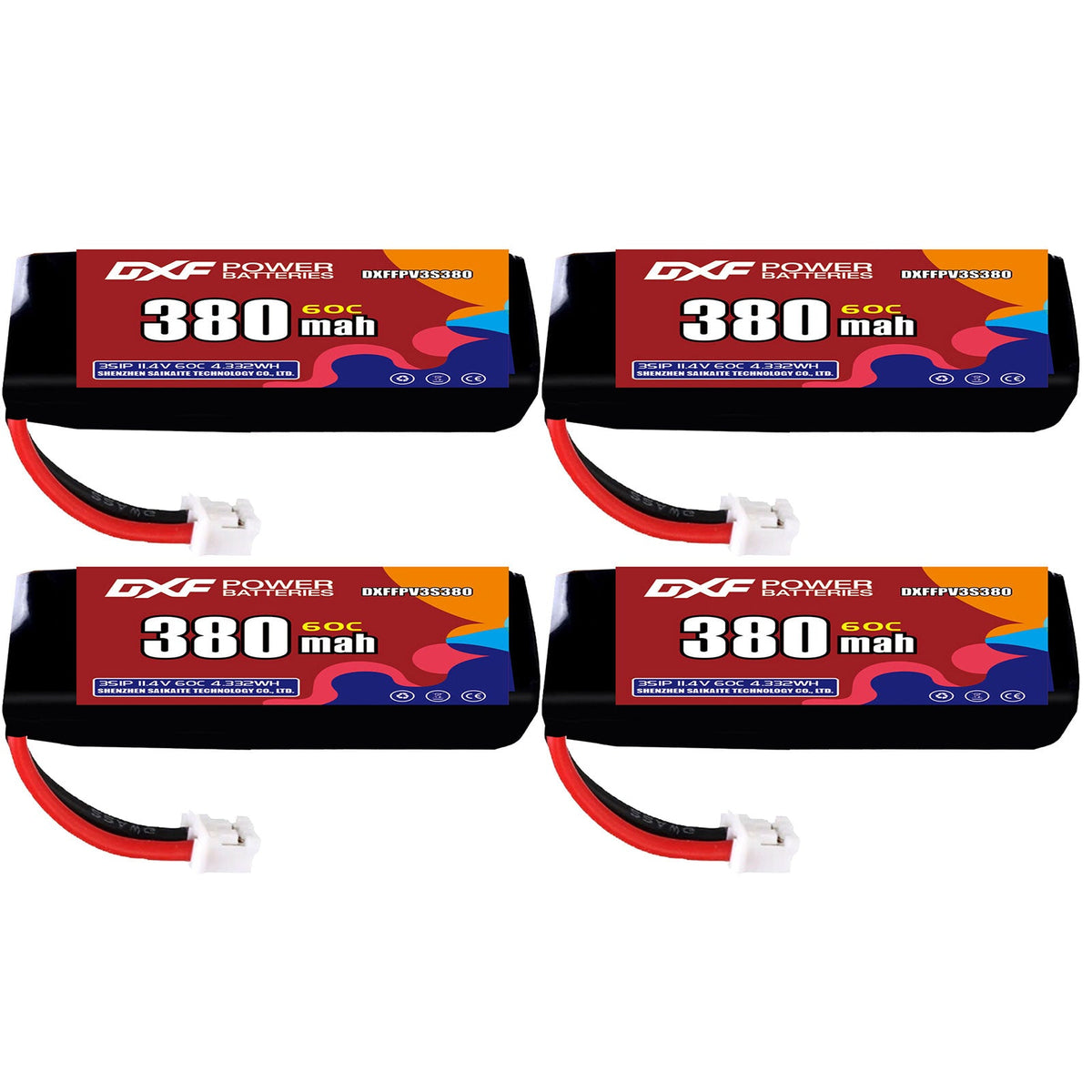 DXF LiPo Battery 3S HV 11.4V 380mAh 60C with PH2.0 / JST / XT30 / SM / XT60 / EC5 / XT90 for FPV Drone Whoop Micro Racing