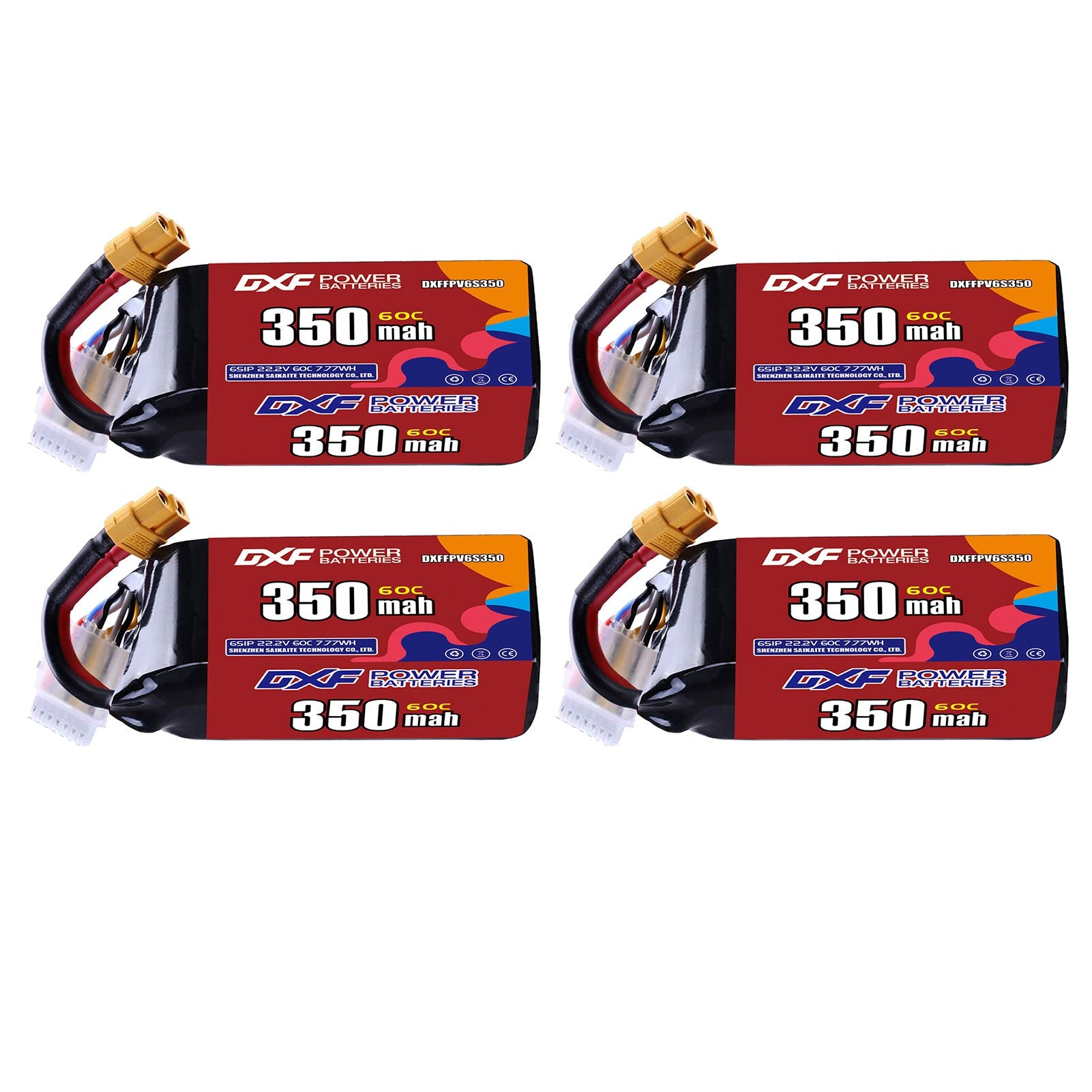 DXF LiPo Battery 6S 22.2V 350mAh 60C with PH2.0 / JST / XT30 / SM / XT60 / EC5 / XT90 for FPV Drone Whoop Micro Racing