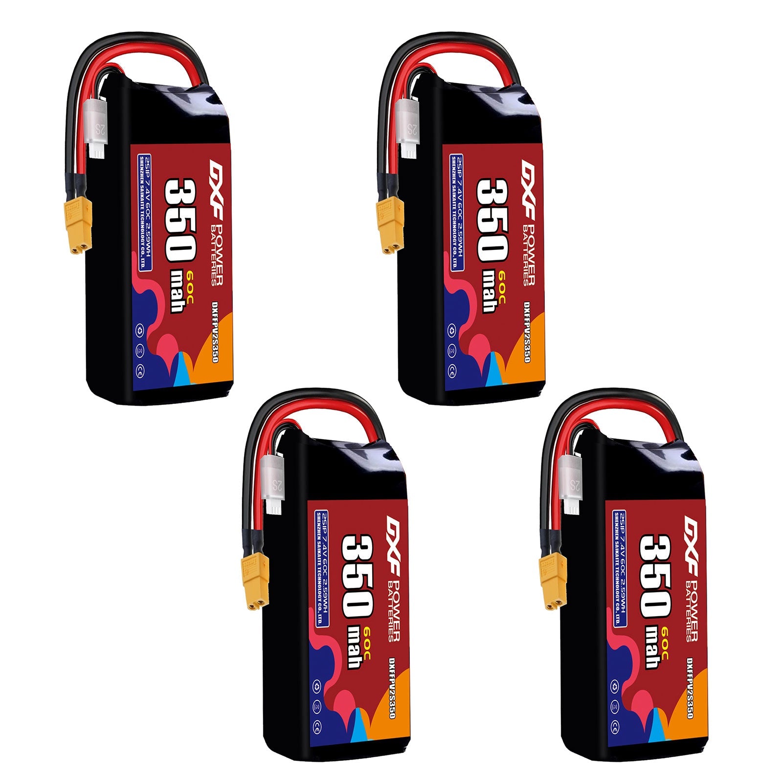 DXF LiPo Battery 2S 7.4V 350mAh 60C with PH2.0 / JST / XT30 / SM / XT60 / EC5 / XT90 for FPV Drone Whoop Micro Racing