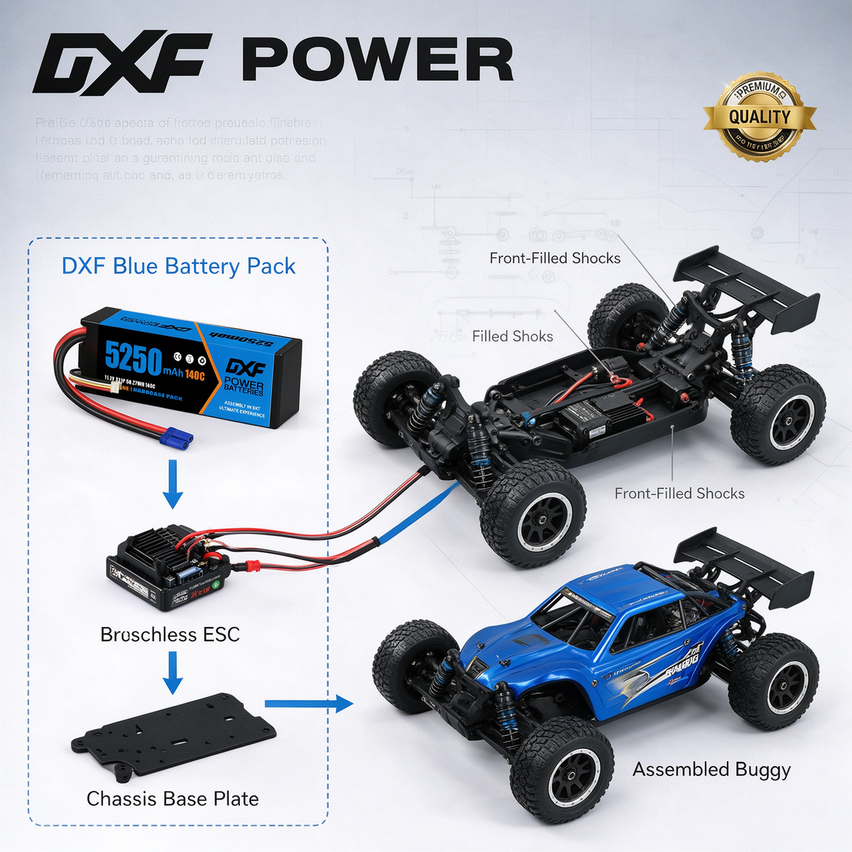 DXF 3S 11.1V 5250mAh 140C Graphene LiPo Hardcase Battery with 10AWG EC5 Plug for 1:8 RC Car Boat Airplane Helicopter Drone (1-6 Pack Available)