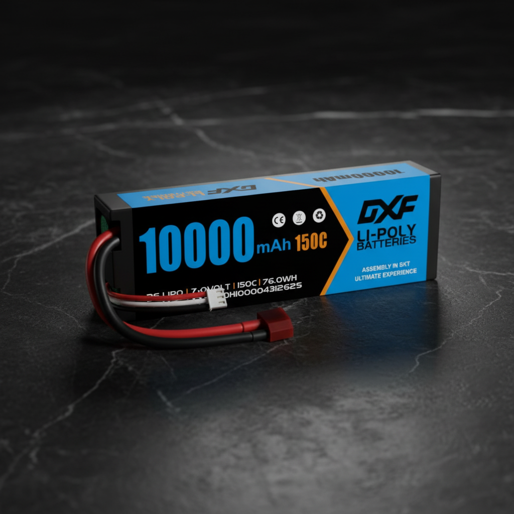 DXF Blue Version 2S HV 7.6V 10000mAh 150C Hardcase LiPo Battery with Deans T-Plug & 10AWG Wire (1-6 Pack)