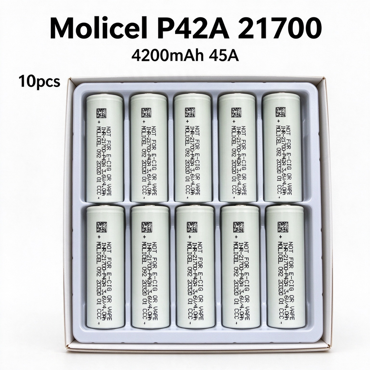 Molicel INR21700-P42A 4200mAh 45A Li-ion Battery for Power Tools, E-Bikes & DIY Battery Packs (1-100 PCS)