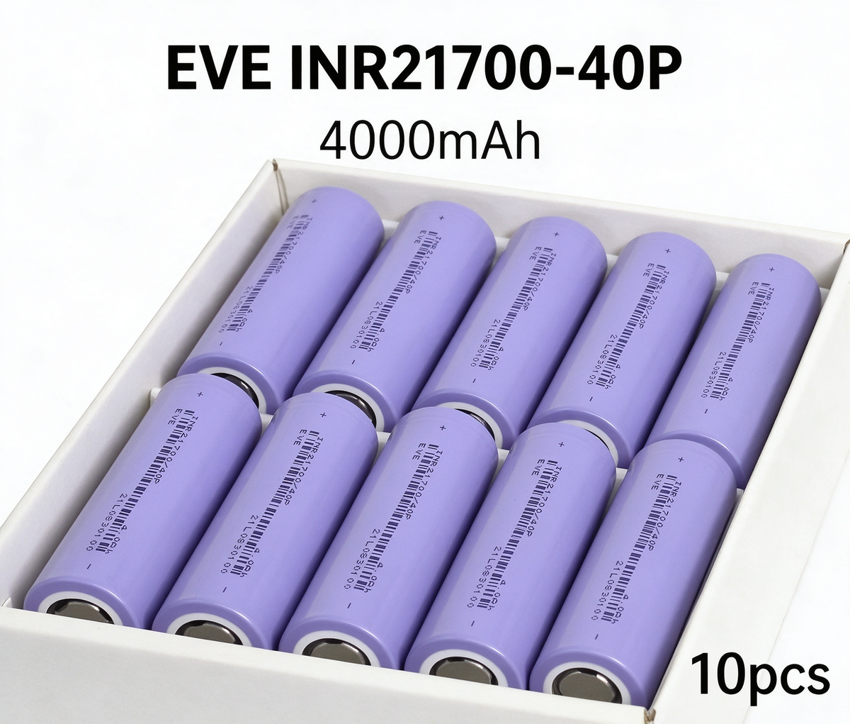 EVE INR21700-40P 4000mAh 40A Li-ion Battery for Power Tools, E-Bikes & DIY Battery Packs (1-100 PCS)