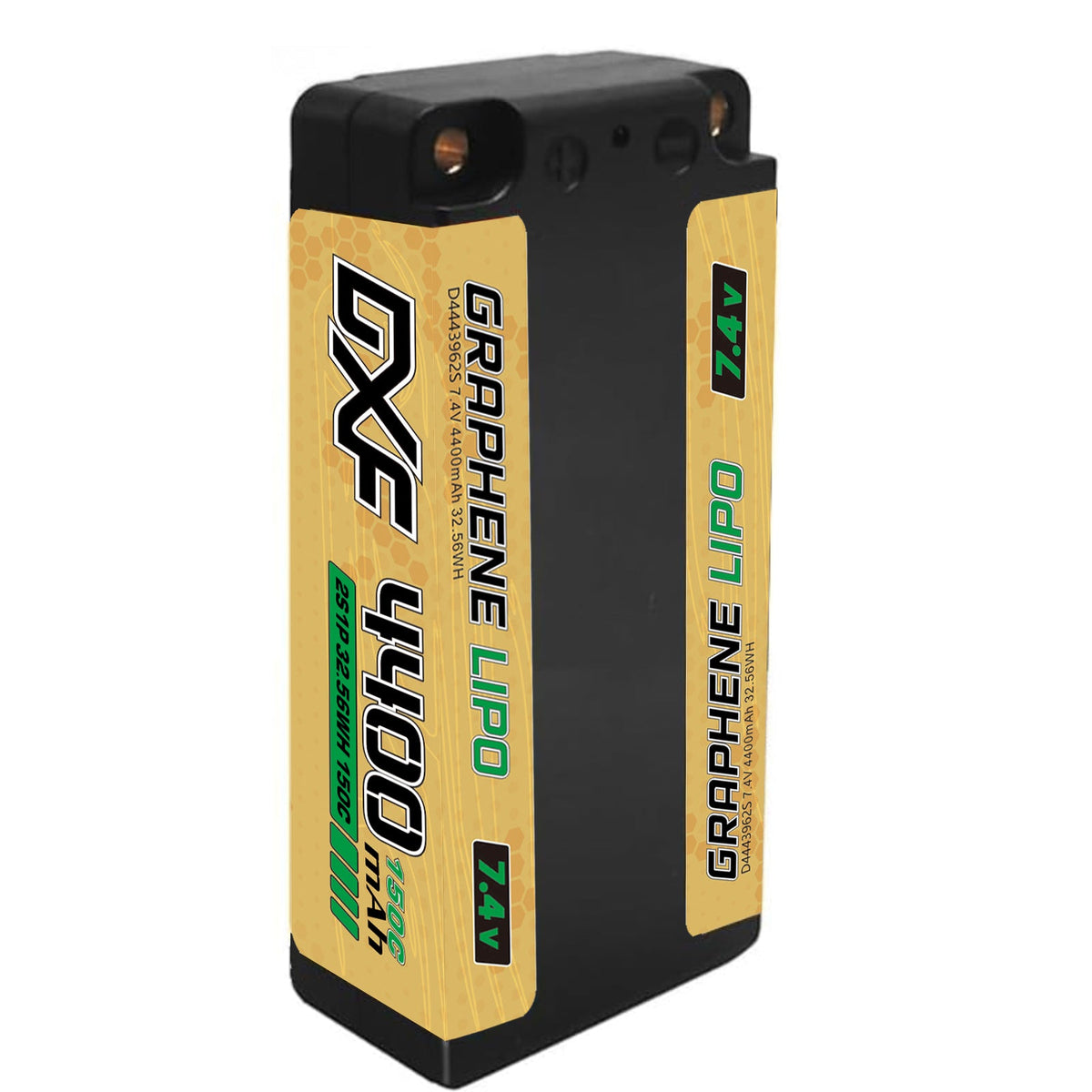 DXF NGP‑PLUS 2S 7.4V 4400mAh 150C Graphene Shorty Hardcase LiPo Battery with 5mm Bullet & Deans T-Plug, BRCA Certified (1-6 Pack)