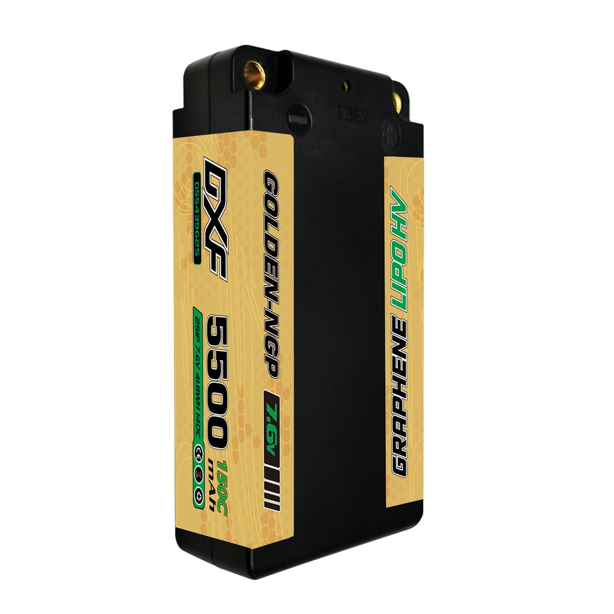 DXF 2S Shorty 7.6V 5500mAh 150C NGP PLUS Graphene Hardcase LiPo Battery with 5mm Bullet to Deans Plug for 1/10 RC Buggies, Touring Cars & Trucks (1-6 Pack Available)