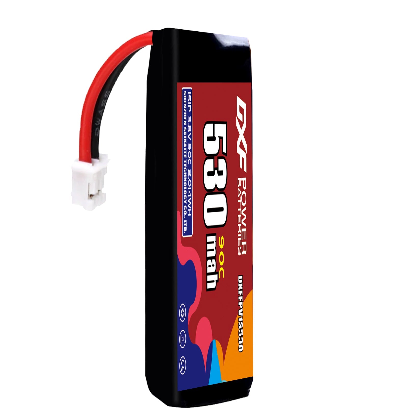 DXF 1S 3.8V 530mAh 90C LiPo Battery for FPV Micro Drones (PH2.0 / JST / XT30 / SM / XT60 / EC5 / XT90 Options)