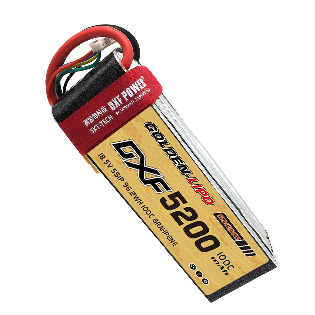 DXF Lipo Battery 5S 18.5V 5200mAh 100C GoldSeries Graphene Softcase with EC5 / T / TRX / XT60 / XT90 / XT150 / Q8s Plug for RC 1/8 1/10 Buggy Truck Car Off-Road Drone