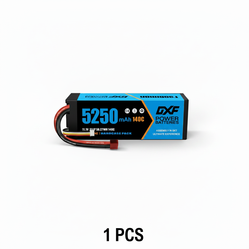 DXF 3S 11.1V 5250mAh 140C Graphene Hardcase LiPo Battery with Deans T-Plug & 10AWG Wire (1-6 Pack)