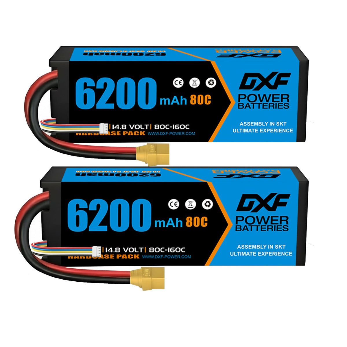 DXF 4S 14.8V 6200mAh 80C Graphene Hardcase LiPo Battery XT90 for 1/8 1/10 RC Buggy Truck Car Drone (1-6 Pack)