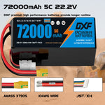DXF 6S 22.2V 72000mAh 5C Soft Case LiPo Battery with 8AWG Wire for Toy Cars, Boats, UAVs & Drones (1-6 Pack)