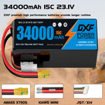 DXF 6S 23.1V 34000mAh 15C Soft Case LiPo Battery with 8AWG Wire for Toy Cars, Boats, UAVs & Drones (1-6 Pack)