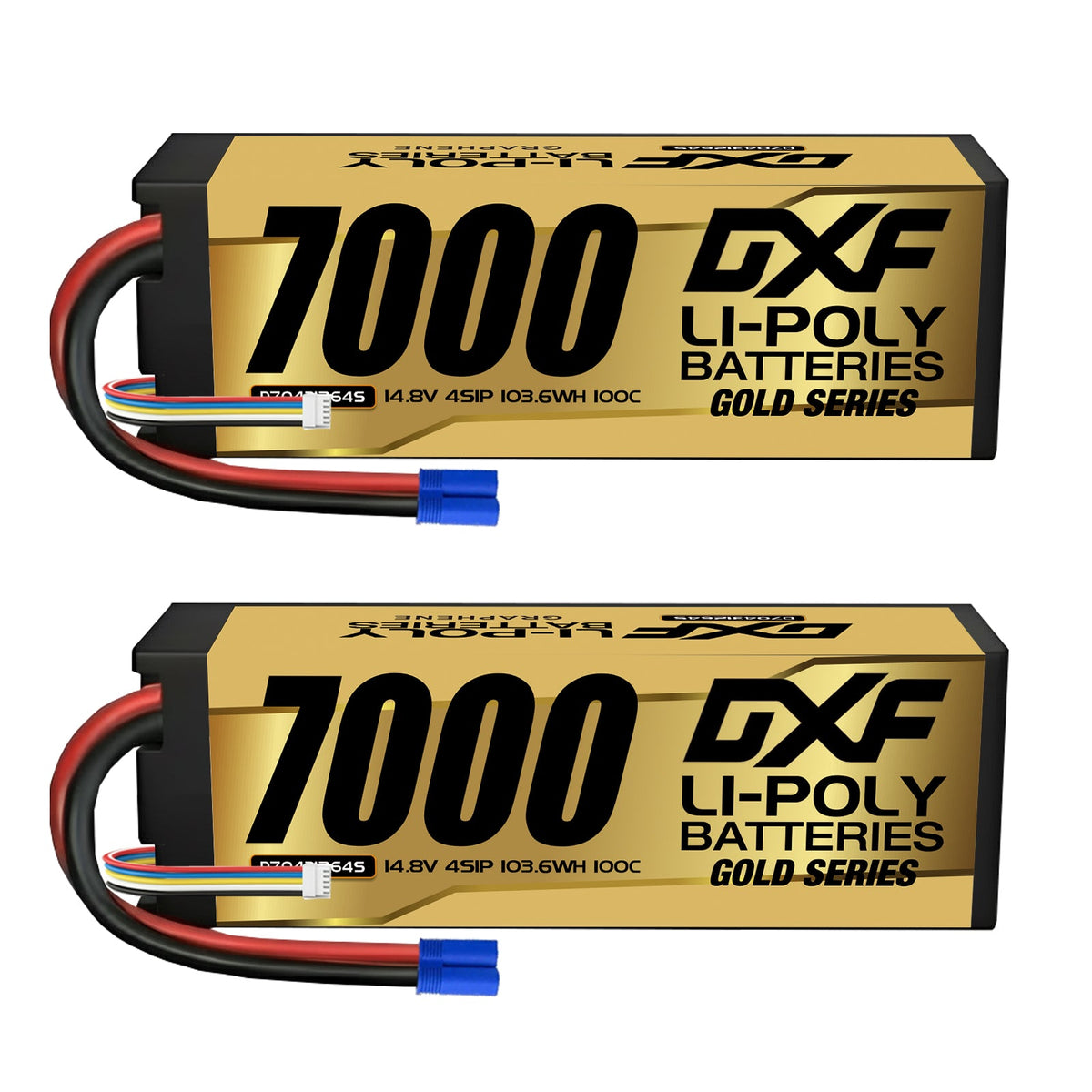 DXF GOLD VERSION 4S 14.8V 7000mAh 100C Graphene Hardcase LiPo Battery with 10AWG EC5 Plug for RC Car Truck (1-6 Pack)