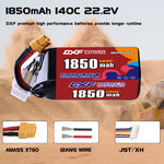 DXF 6S 22.2V 1850mAh 140C LiPo Battery for FPV Micro Drones (PH2.0 / JST / XT30 / SM / XT60 / EC5 / XT90 Options)