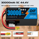 DXF SEMI-SOLID 12S 44.4V 30000mAh 5C Soft Case LiPo Battery with 8AWG Wire for Toy Cars, Boats, UAVs & Drones (1-6 Pack)