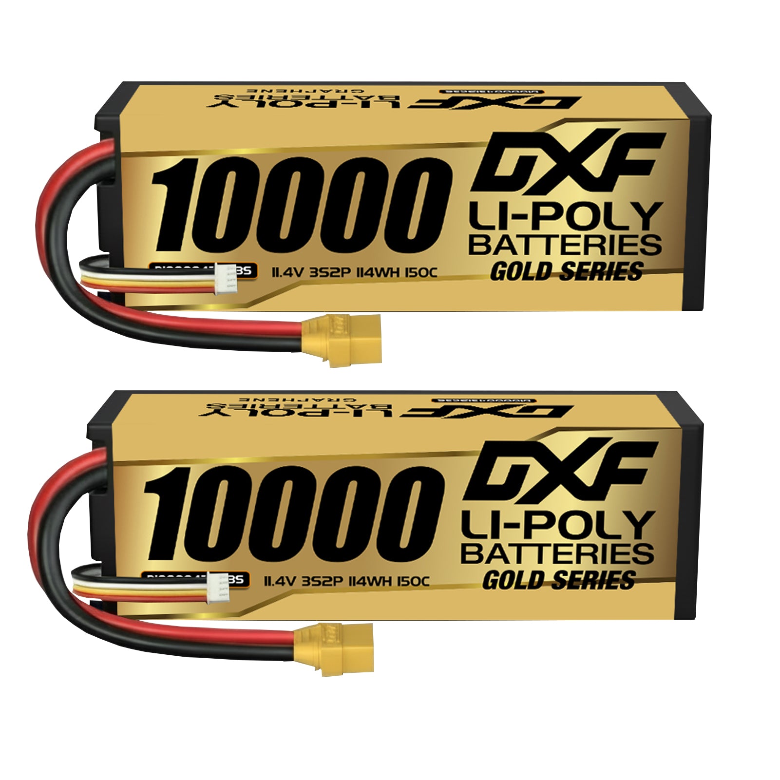 DXF LiPo Battery 3S HV 11.4V 10000mAh 150C Graphene Hardcase Gold with EC5 / T / TRX / XT60 / XT90 / XT150 / Q8s Plug for RC 1/8 1/10 Buggy Truck Car Off-Road Drone