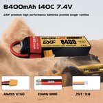 DXF LiPo Battery 2S 7.4V 8400mAh 140C Graphene Softcase with EC5 / T / TRX / XT60 / XT90 / XT150 / Q8s Plug for RC 1/8 1/10 Buggy Truck Car Off-Road Drone